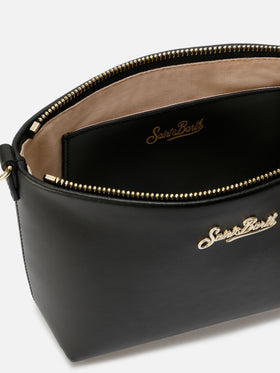 Aline bag in black smooth leather with metal logo plaque