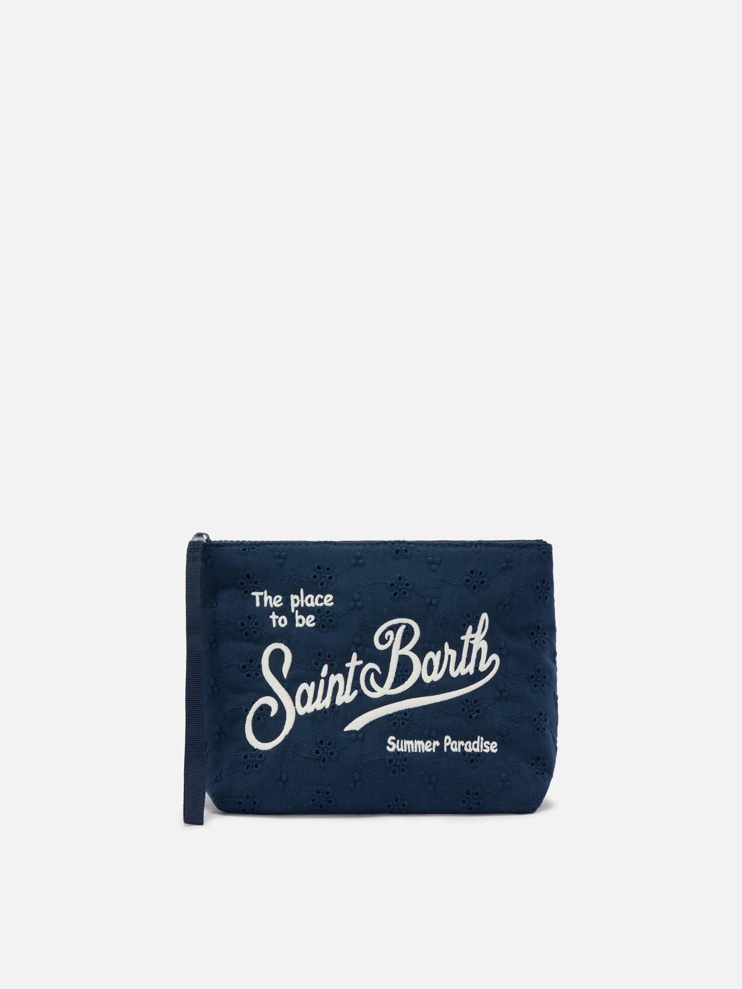 Aline blue broderie anglaise cotton pouch