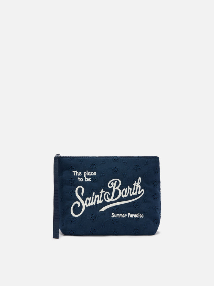 Aline blue broderie anglaise cotton pouch