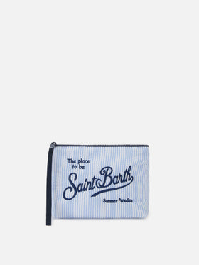Aline light blue striped seersucker cotton pouch