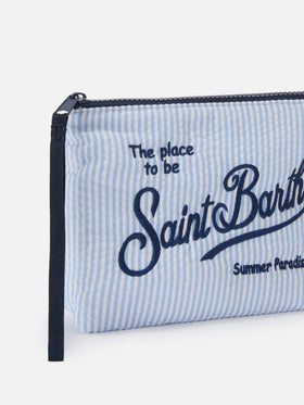 Aline light blue striped seersucker cotton pouch