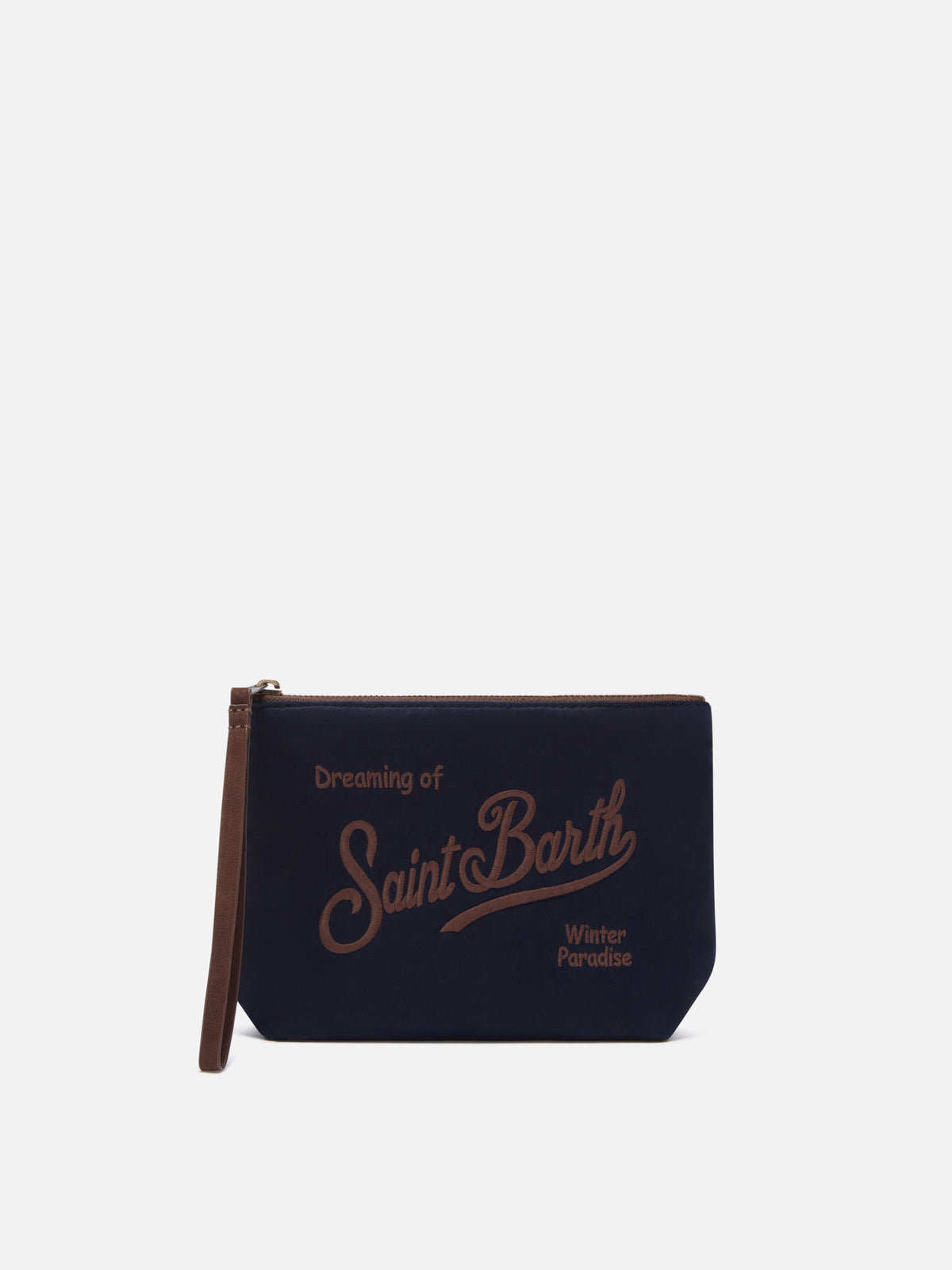 Navy blue Aline waxed pochette with logo embroidery