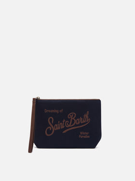 Navy blue Aline waxed pochette with logo embroidery