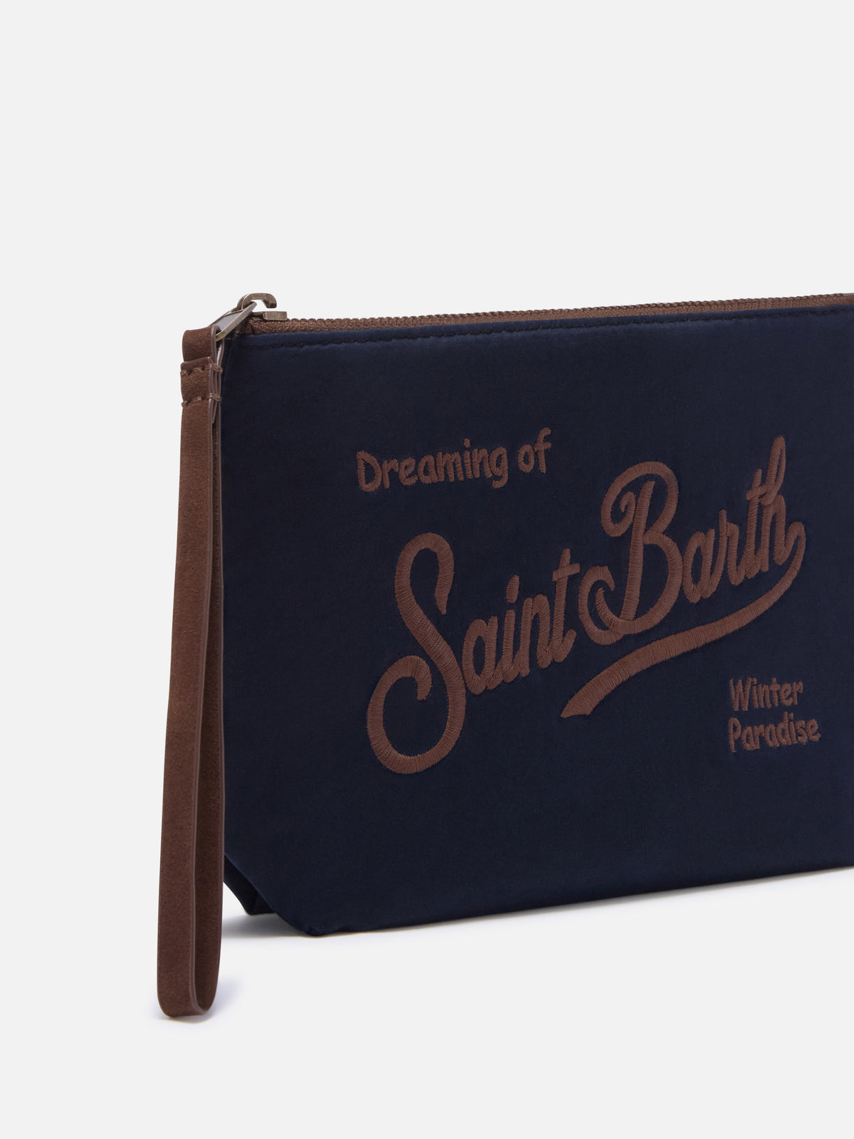 Navy blue Aline waxed pochette with logo embroidery