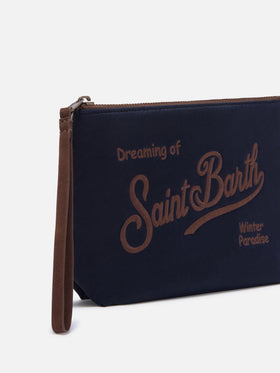 Navy blue Aline waxed pochette with logo embroidery