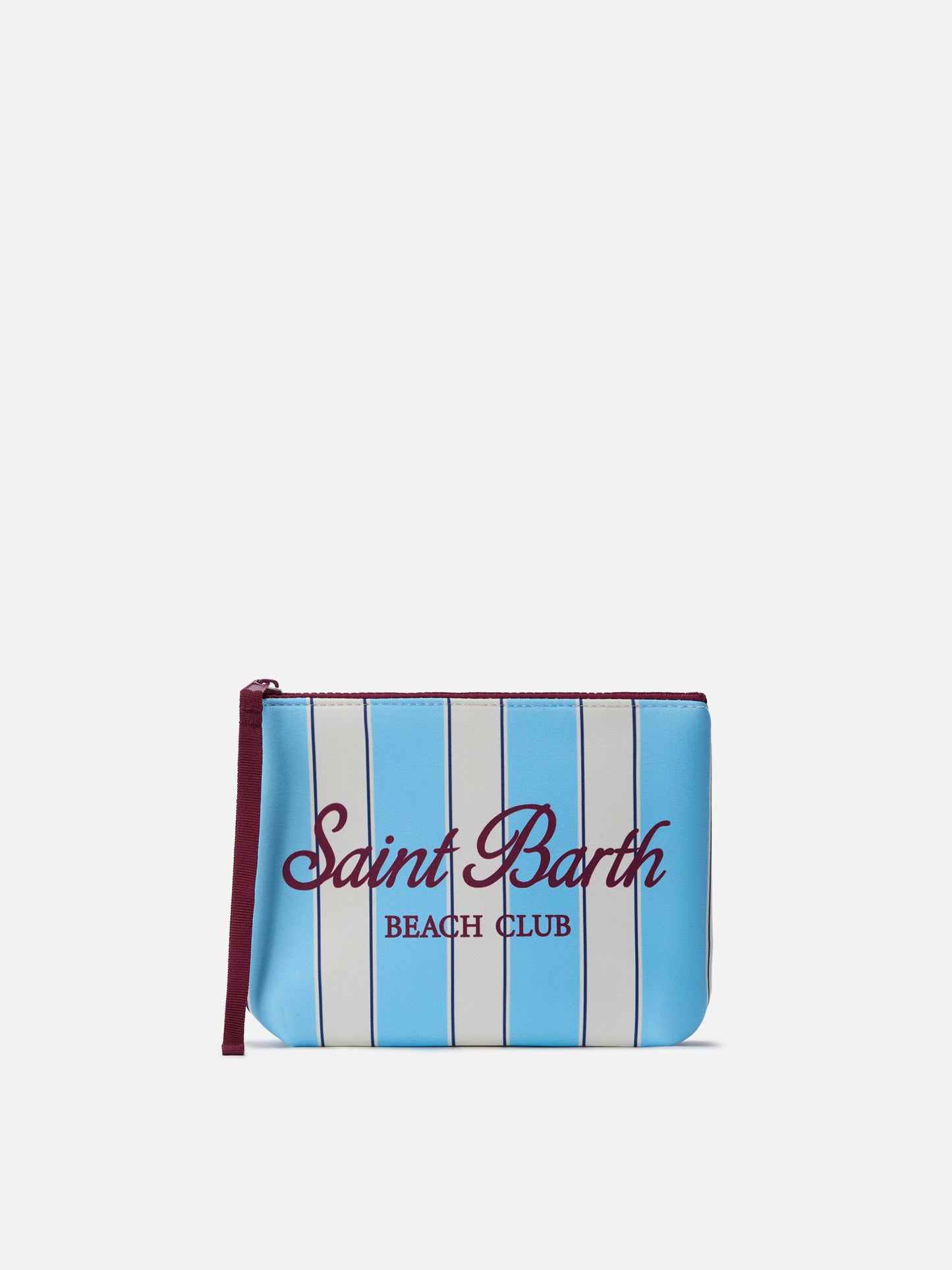 Pochette Aline de scuba con rayas azul claro y logo Beach Club 