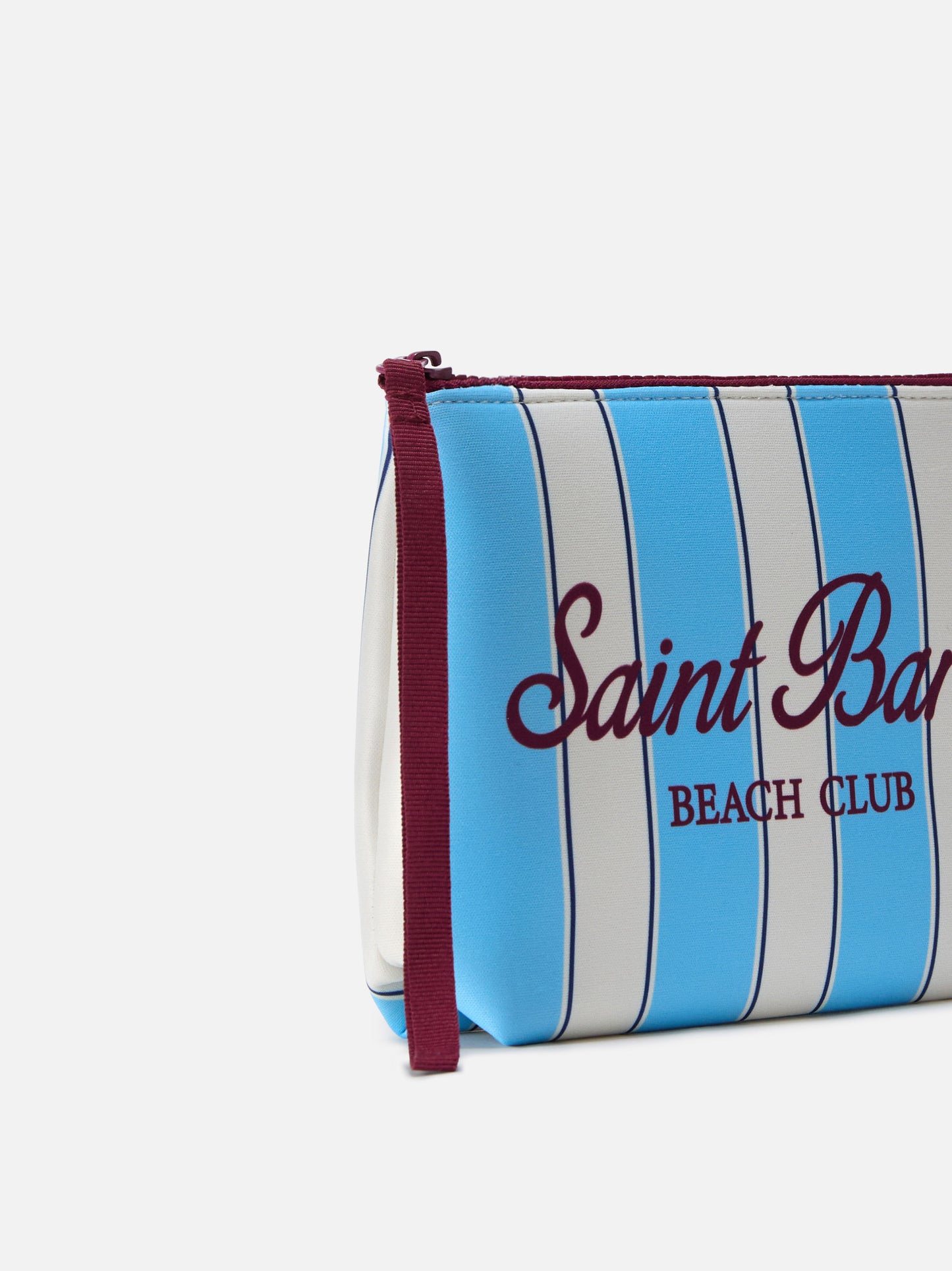 Pochette Aline de scuba con rayas azul claro y logo Beach Club 