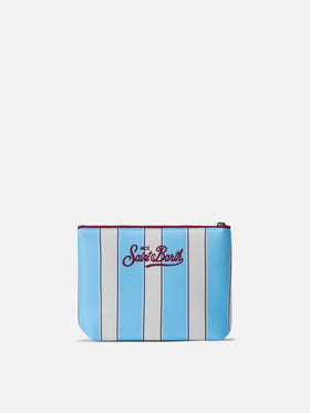 Pochette Aline de scuba con rayas azul claro y logo Beach Club 