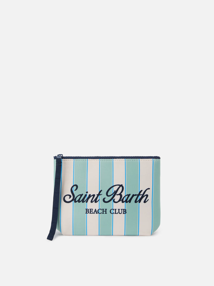 Pochette Aline in scuba a righe verde menta e logo Beach Club