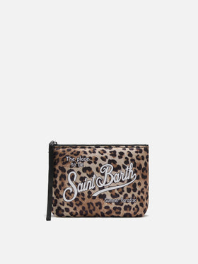 Aline scuba pouch with leopard print