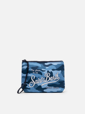 Pochette in scuba mimetico denim Aline