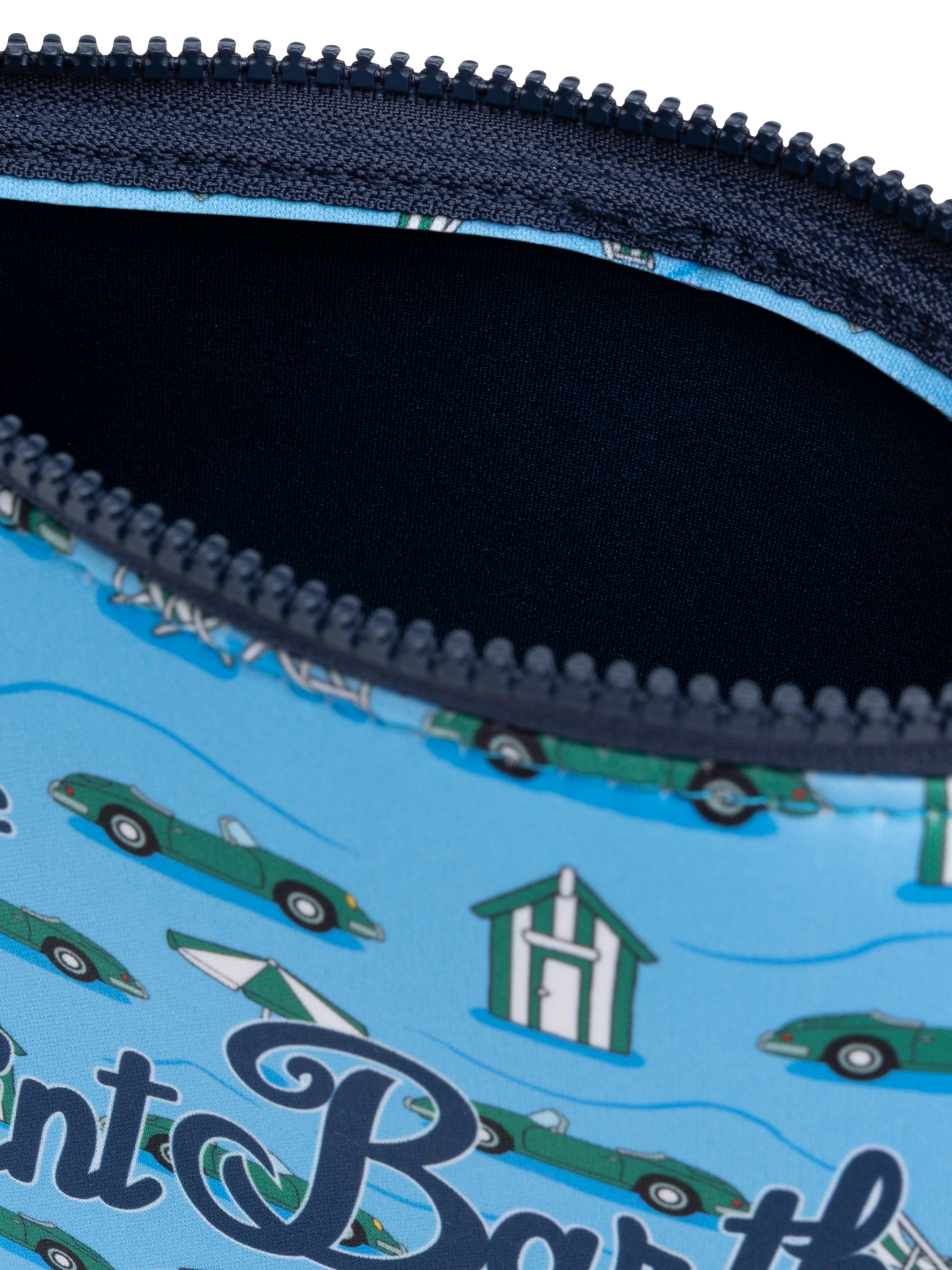 Aline Scuba-Pochette mit Autos- und Strandhütten-Print