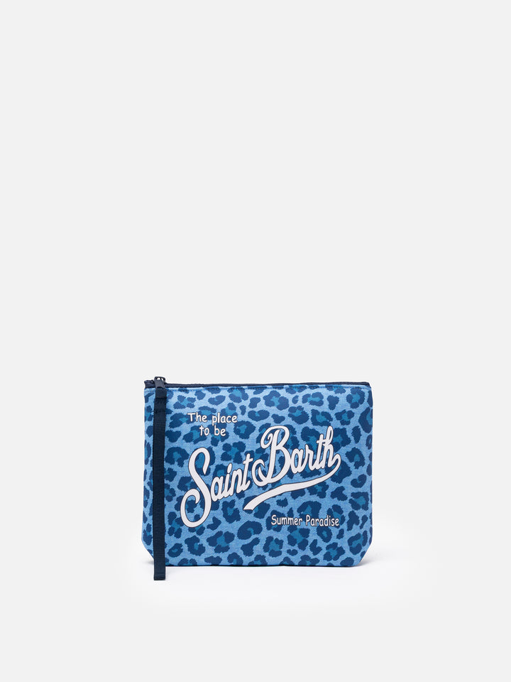 Aline scuba pochette with blue animalier print