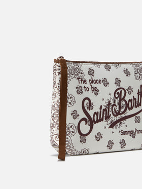 Aline scuba pouch with beige and boredaux bandana print