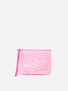 Aline scuba pouch with pink leopard print