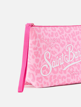 Aline scuba pouch with pink leopard print