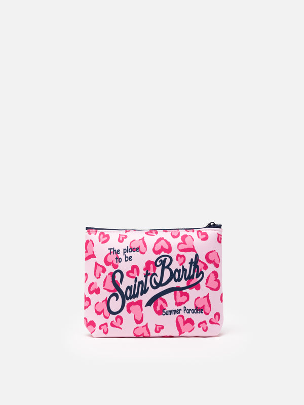 Aline scuba pochette with heart animalier print