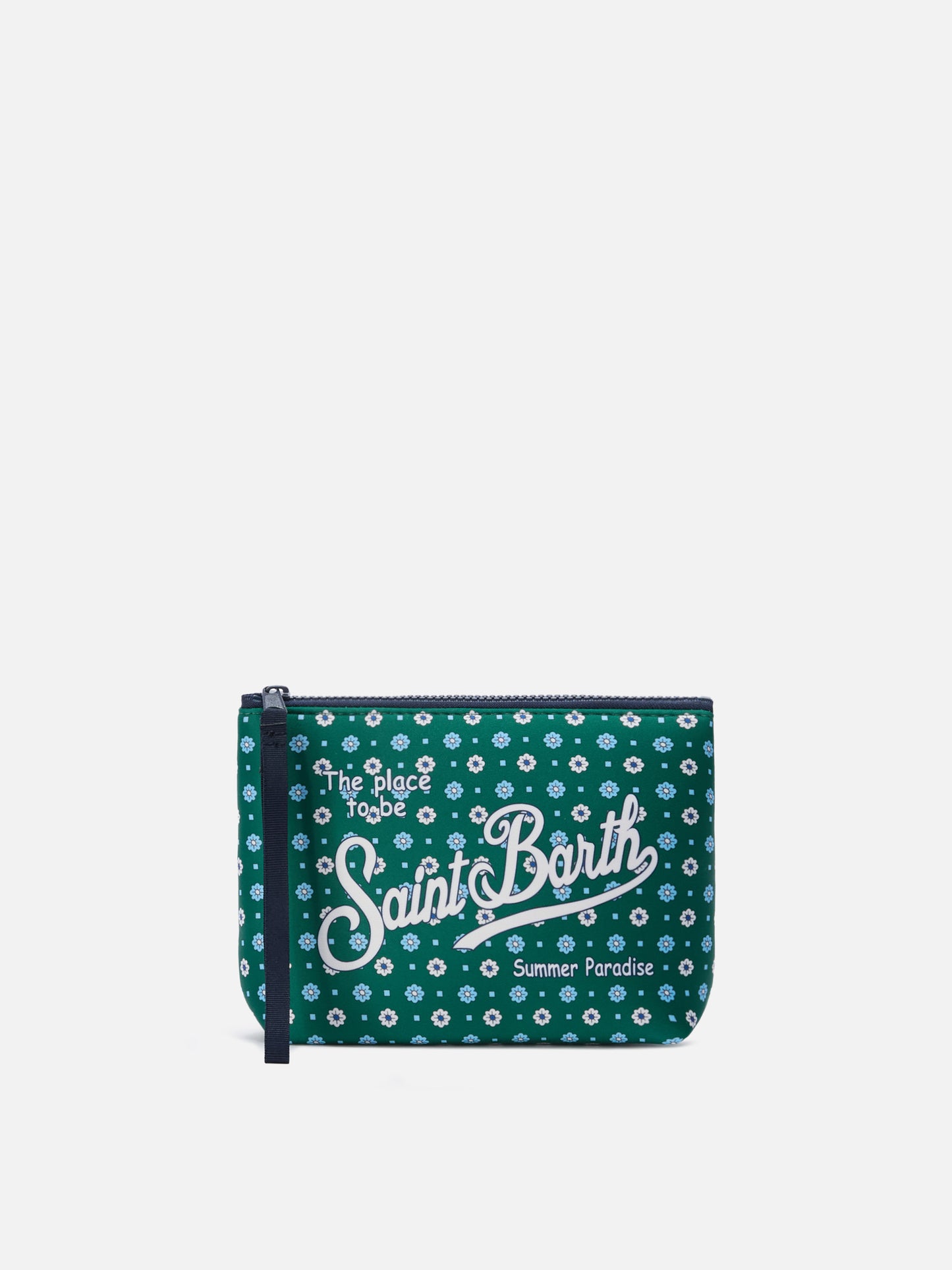 Aline green scuba pouch with all-over floral print