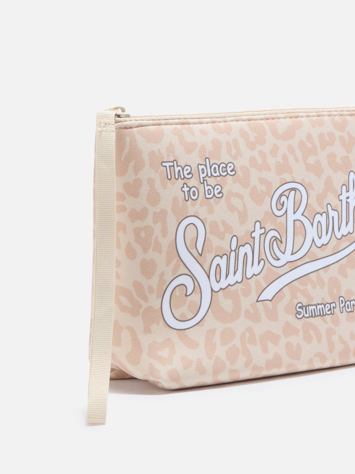 Aline scuba pouch with beige leopard print