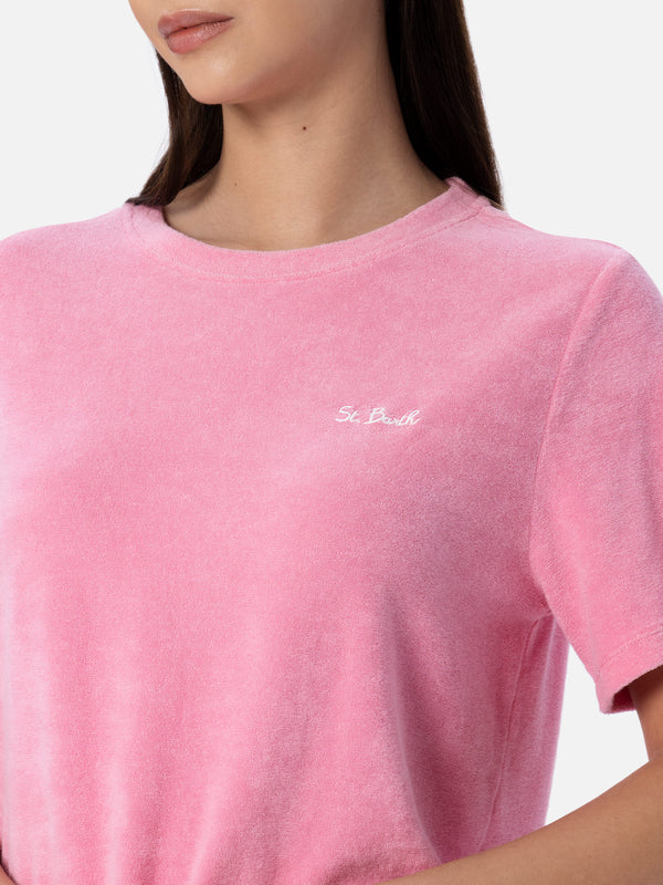 Woman pink terry cotton crewneck t-shirt Aleja