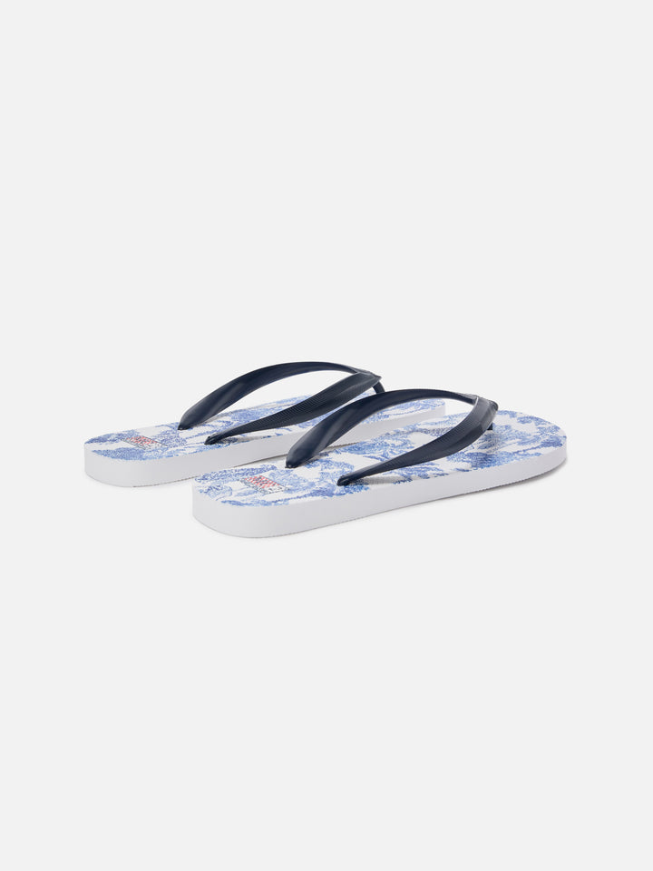 Alma rubber slip-on flip flops with Toile de Jouy print
