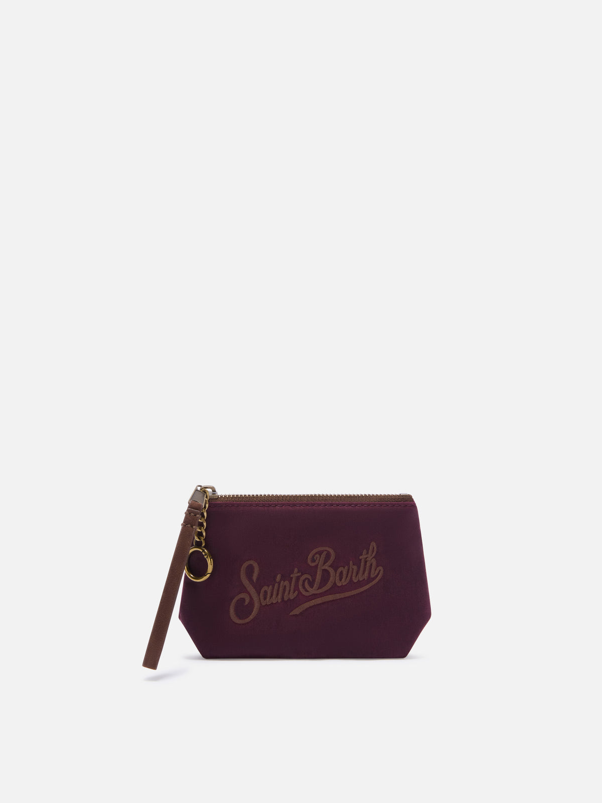Mini Aline en pouch ciré bordeaux avec broderie logo 