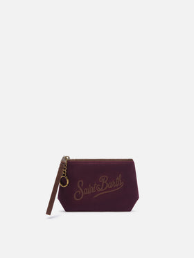 Mini Aline en pouch ciré bordeaux avec broderie logo 