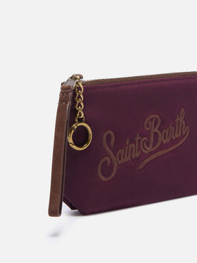 Mini Aline en pouch ciré bordeaux avec broderie logo 