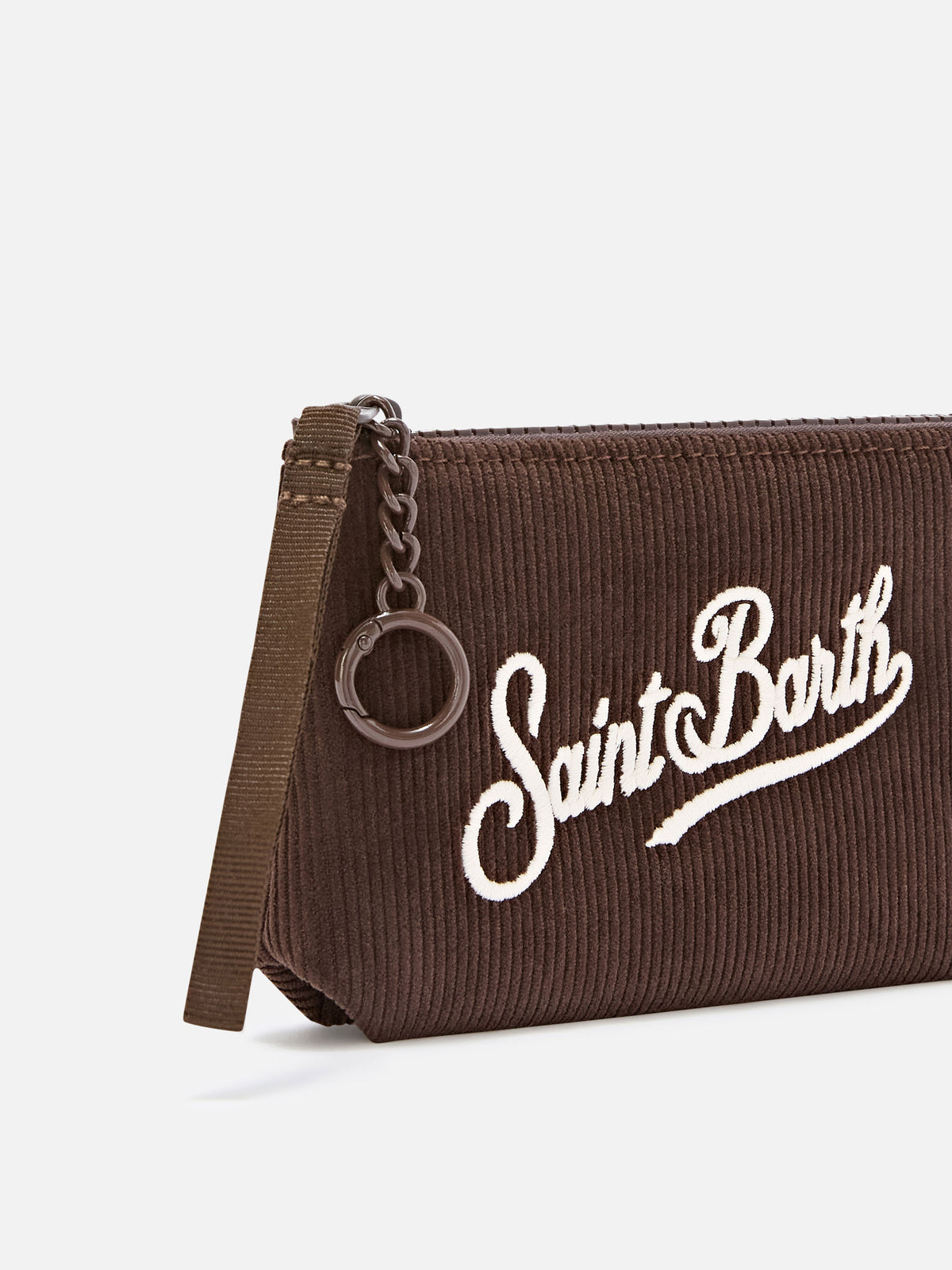 Braune Mini-Aline aus Cord pouch mit Logostickerei 