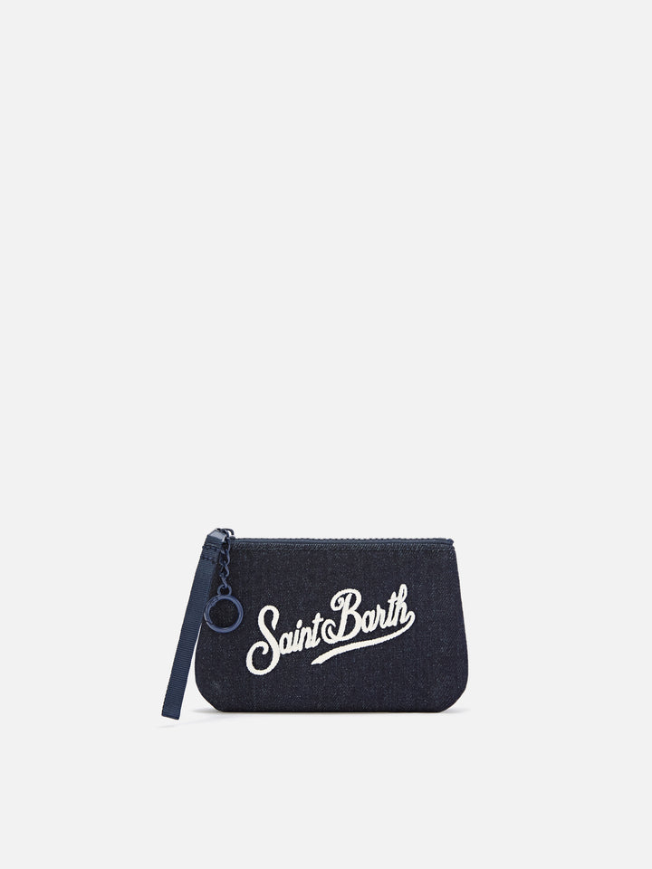Pochette Mini Aline blu in denim con ricamo logo
