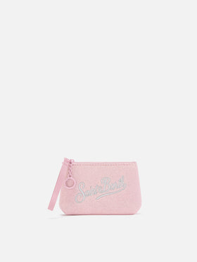 Pink Mini Aline aus Lurex pouch mit Logostickerei 