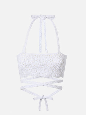 Top in cotone crochet Alanis con motivo floreale