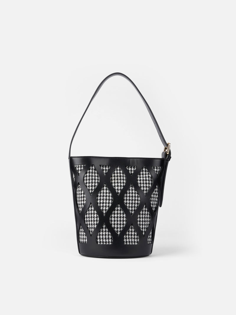 Bucket bag Alexandra with pied de poule print