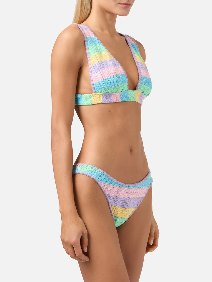 Bikini a triangolo allycia Elise in crochet a righe pastello