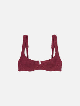 Haut de bikini balconnet Amira en tissu crinkle bordeaux 