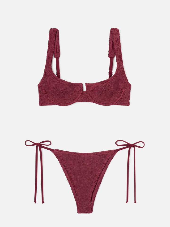 Bikini Amira Marielle in tessuto crinkle bordeaux