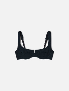 Haut de bikini balconnet Amira en tissu gaufré noir 