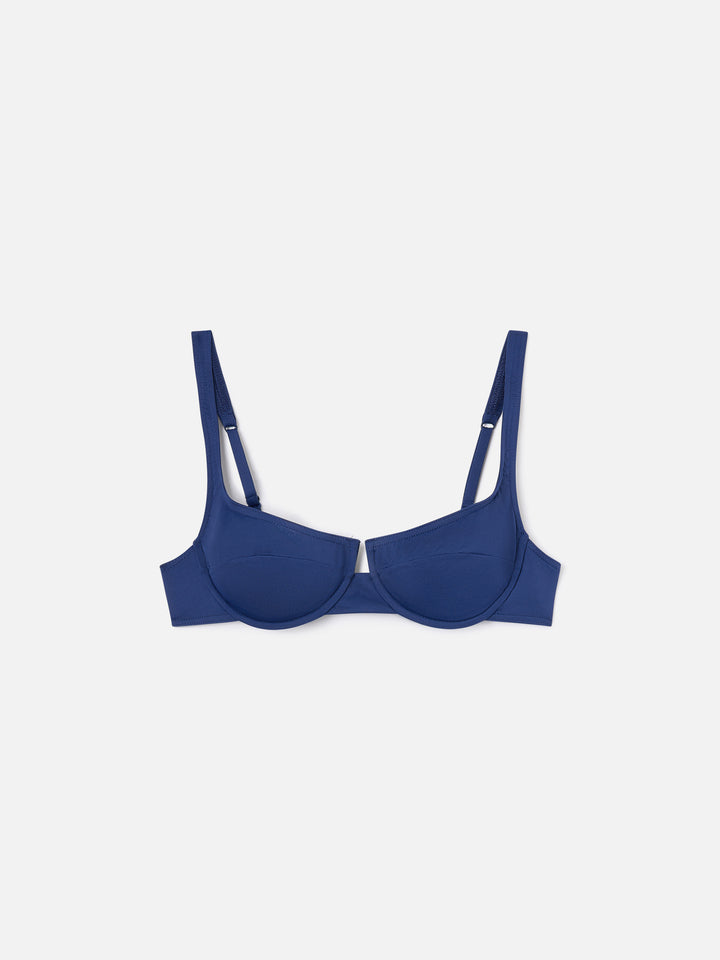 Amira balconette bikini top in solid blue navy