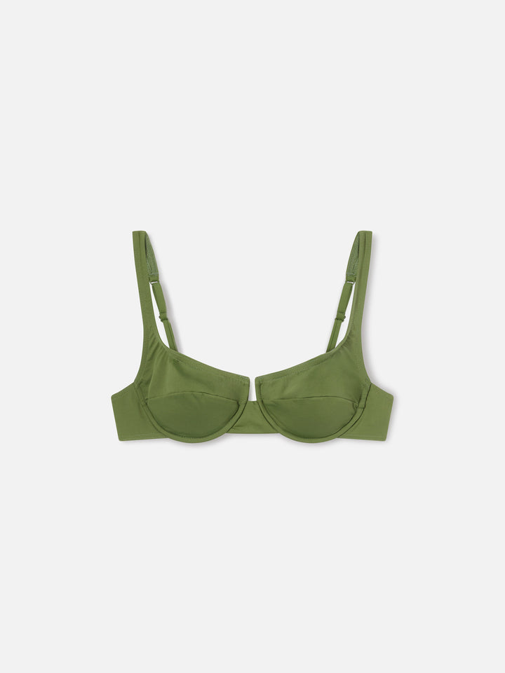 Top de bikini balconette Amira en verde militar liso 