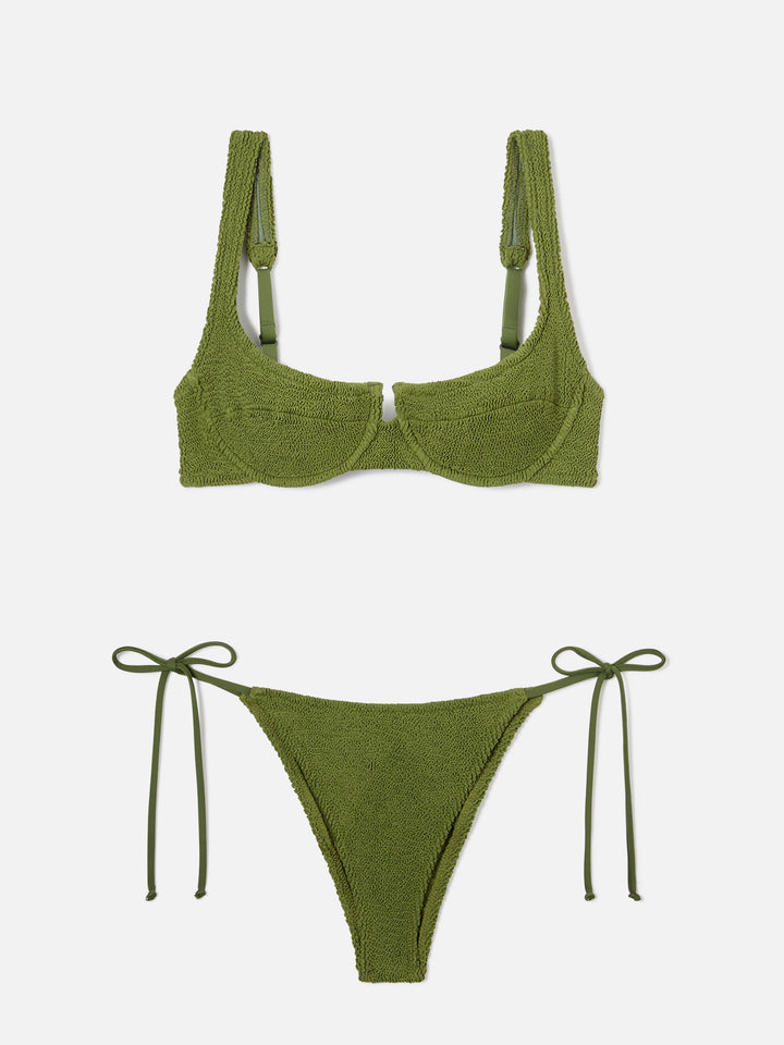 Bikini Amira Marielle verde militare in tessuto crinkle