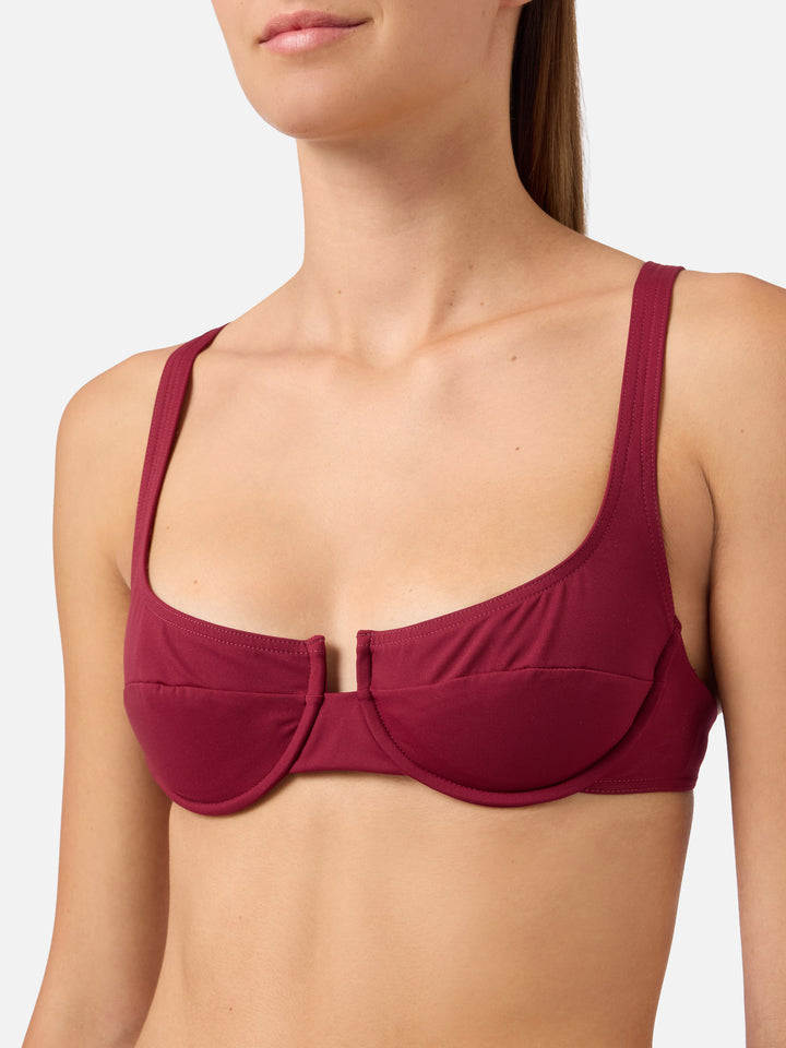 Top de bikini balconette Amira en burdeos liso 