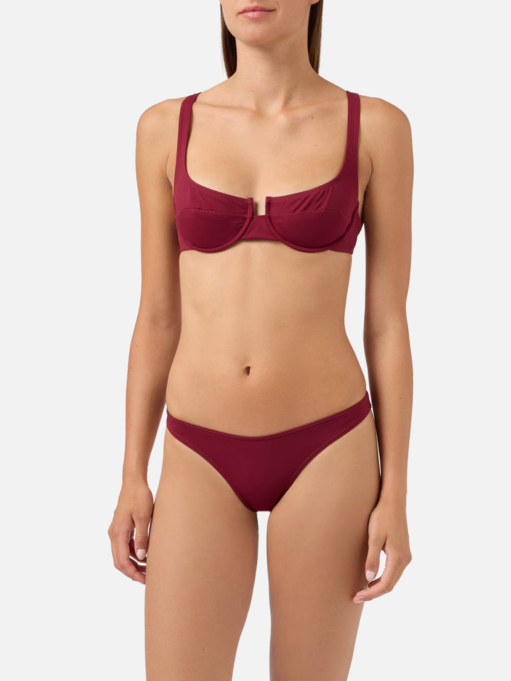 Bikini balconnet Amira Naomi bordeaux en couleur unie 