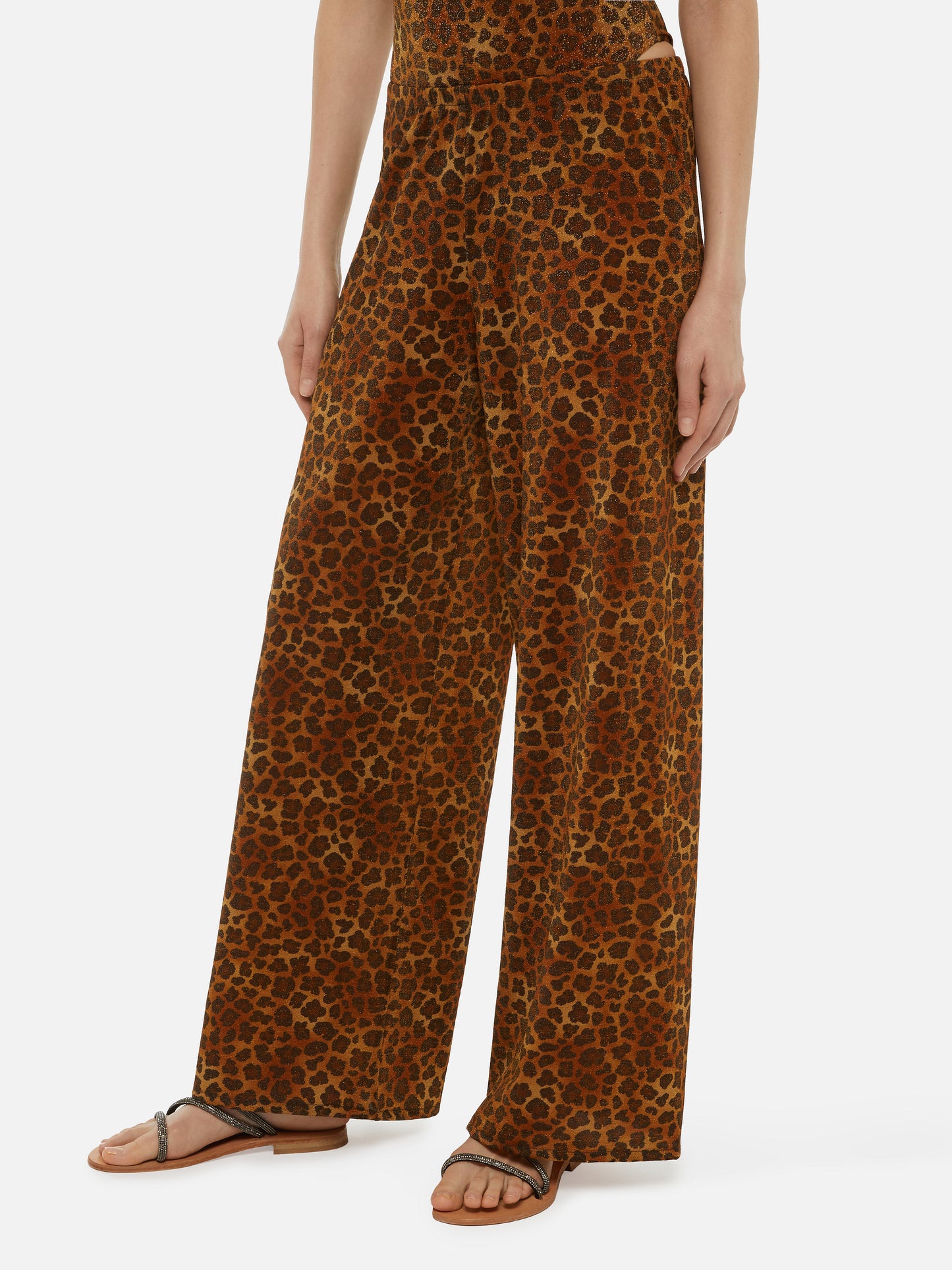 Amalia Hose mit weitem Bein aus Lurex mit Leopardenmuster