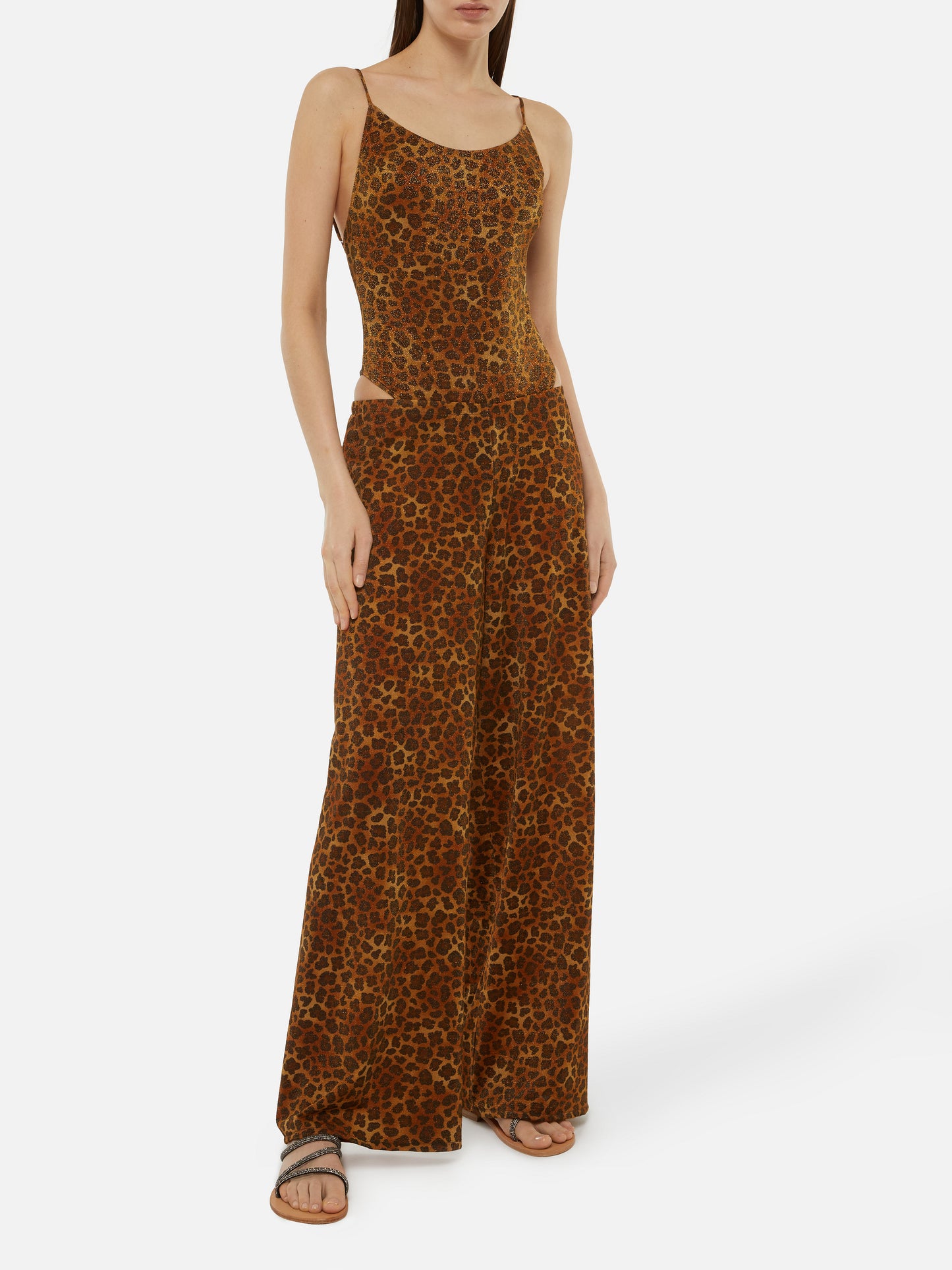 Amalia Hose mit weitem Bein aus Lurex mit Leopardenmuster