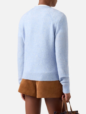 Jersey de punto de cuello redondo Light blue Ammy en mezcla suave de lana de alpaca 