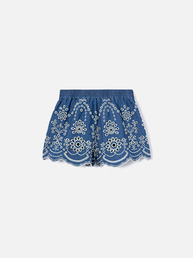 Short Amani Jr in chambray con ricamo 