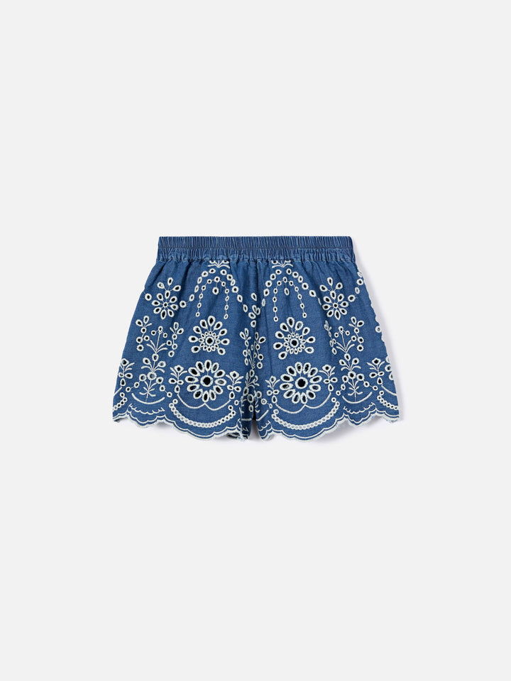 Amani Jr Chambray Shorts with broderie detailing