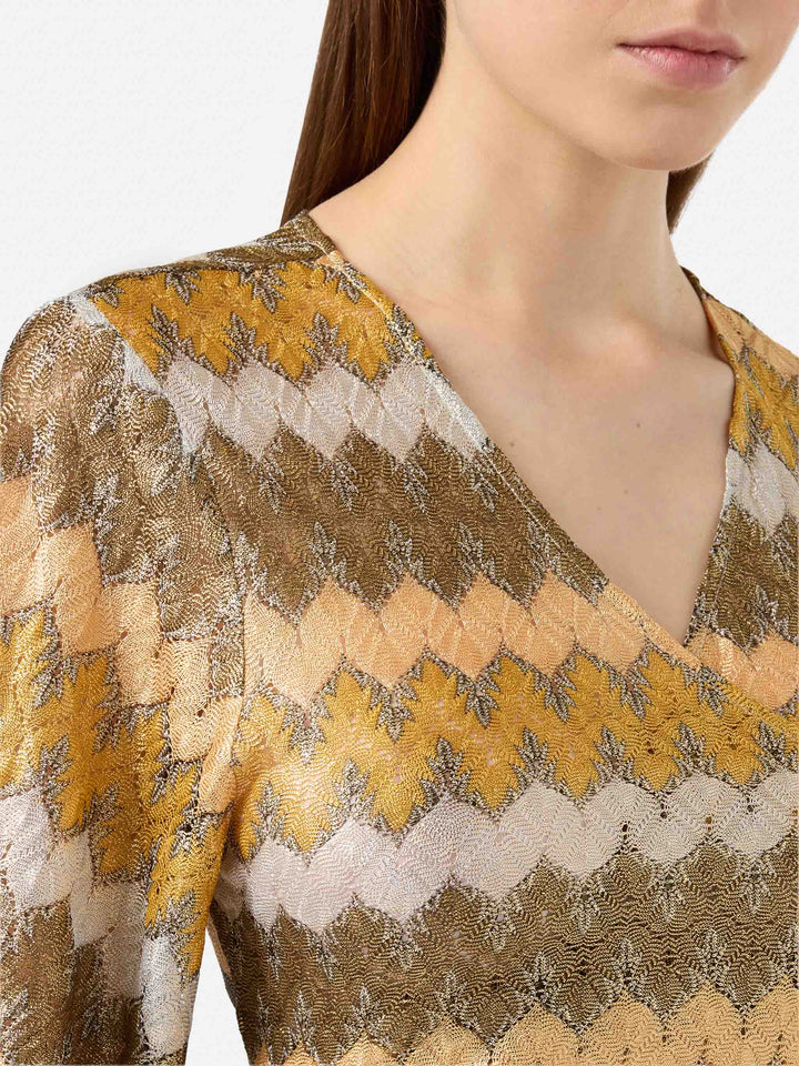 Opened v-neck blouse Angelina in raschel fabric