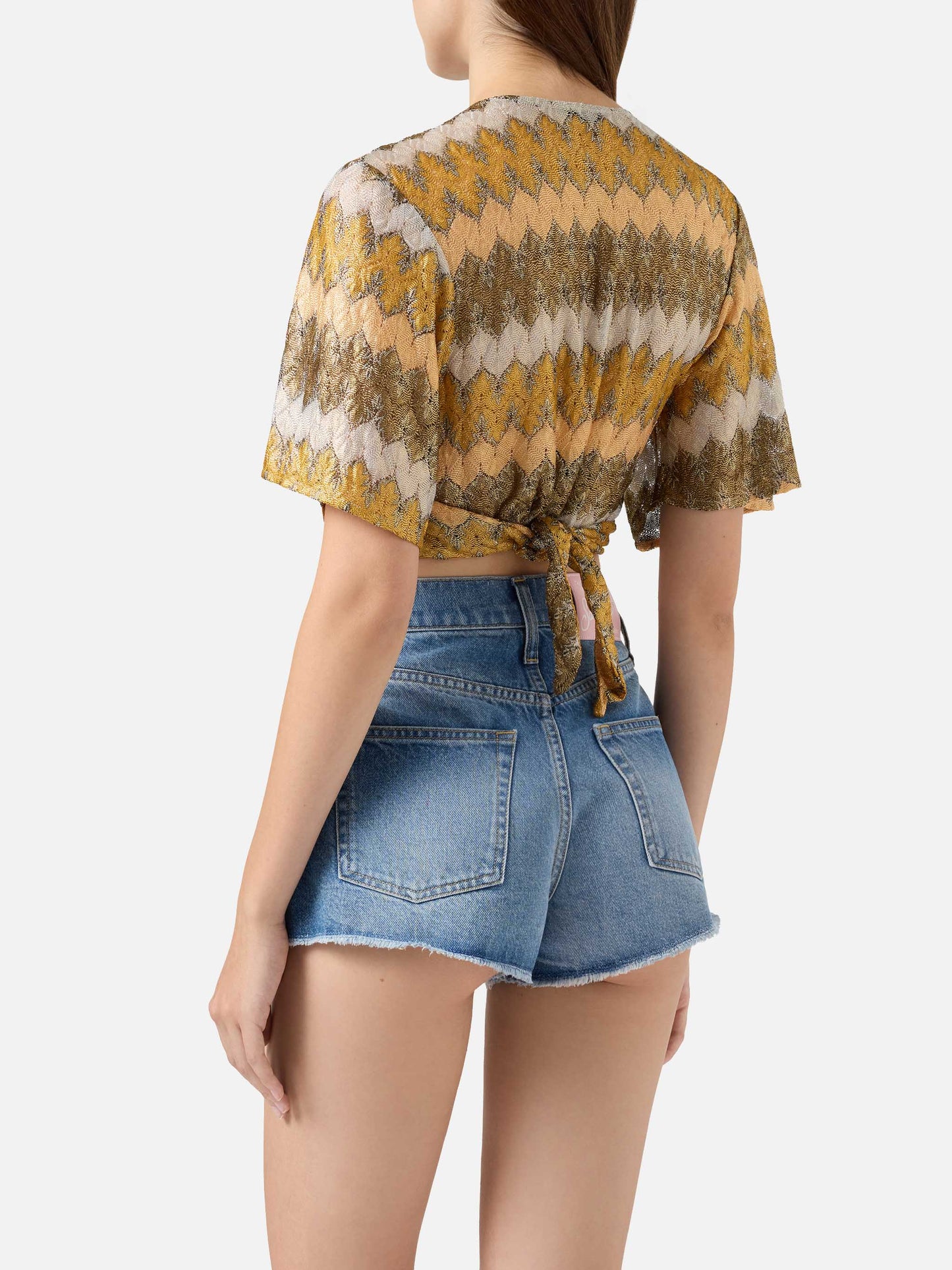 Opened v-neck blouse Angelina in raschel fabric