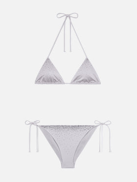 Annabelle Virgo silver glossy finish bikini with rhinestone details